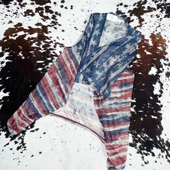 Indigo Soul Stars & Stripes Mesh Cardigan Vest S - Picture 1 of 7